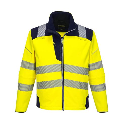 Portwest T402 Hi-Vis vízálló jól láthatósági munkavédelmi softshell kabát - Sárga/Navy