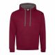 Just Hoods AWJH003 Varsity pamut kapucnis pulóver - Burgundy/Charcoal