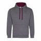 Just Hoods AWJH003 Varsity pamut kapucnis pulóver - Charcoal Grey/Burgundy