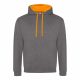 Just Hoods AWJH003 Varsity pamut kapucnis pulóver - Charcoal/Orange Crush