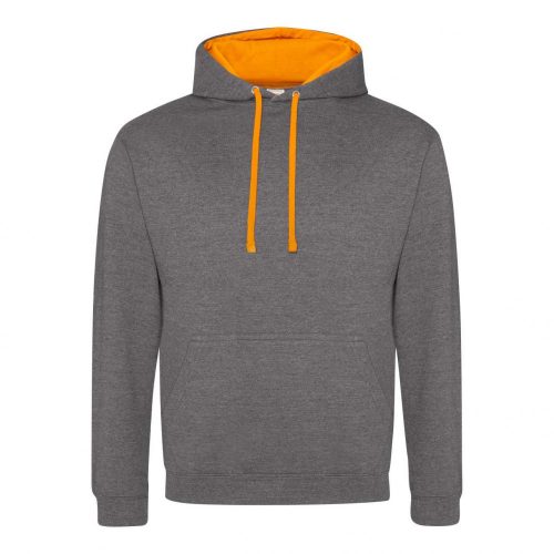 Just Hoods AWJH003 Varsity pamut kapucnis pulóver - Charcoal/Orange Crush