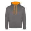 Just Hoods AWJH003 Varsity pamut kapucnis pulóver - Charcoal/Orange Crush