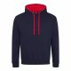 Just Hoods AWJH003 Varsity pamut kapucnis pulóver - New French Navy/Fire Red