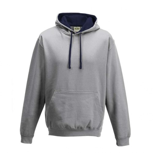 Just Hoods AWJH003 Varsity pamut kapucnis pulóver - Heather Grey/French Navy