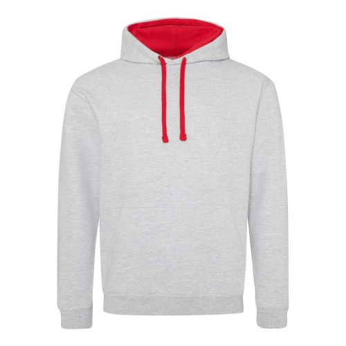 Just Hoods AWJH003 Varsity pamut kapucnis pulóver - Heather Grey/Fire Red