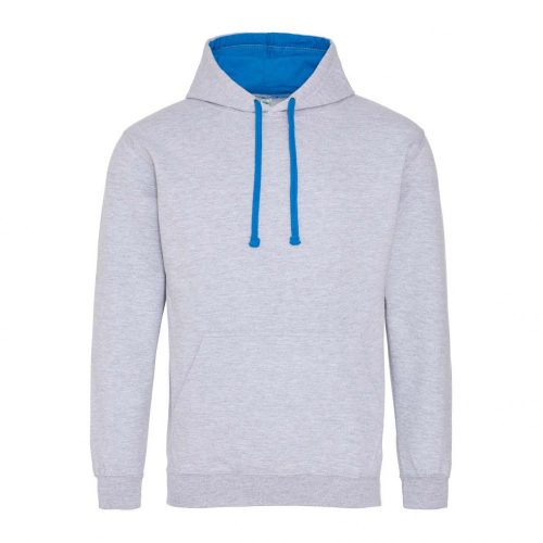 Just Hoods AWJH003 Varsity pamut kapucnis pulóver - Heather Grey/Sapphire Blue