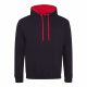 Just Hoods AWJH003 Varsity pamut kapucnis pulóver - Jet Black/Fire Red