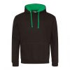 Just Hoods AWJH003 Varsity pamut kapucnis pulóver - Jet Black/Kelly Green