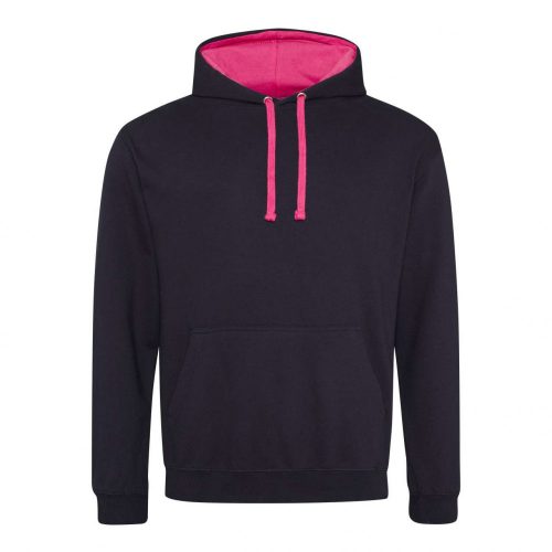 Just Hoods AWJH003 Varsity pamut kapucnis pulóver - Jet Black/Hot Pink