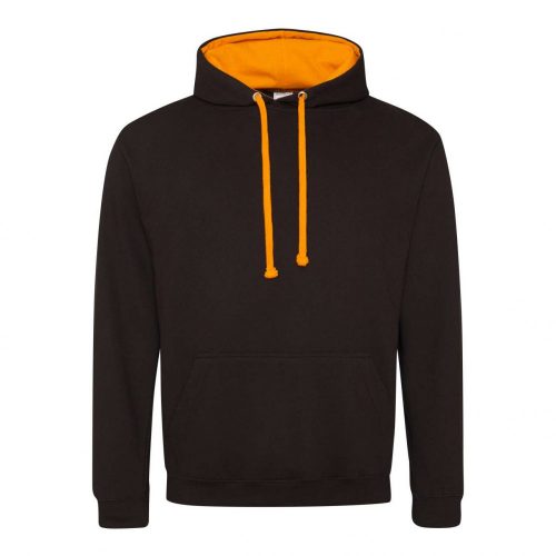 Just Hoods AWJH003 Varsity pamut kapucnis pulóver - Jet Black/Orange Crush