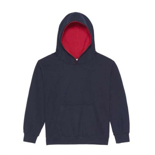 Just Hoods AWJH003J Varsity gyerek pamut kapucnis pulóver - New French Navy/Fire Red