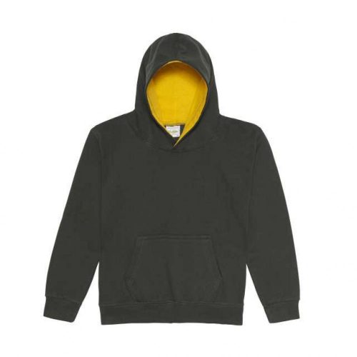 Just Hoods AWJH003J Varsity gyerek pamut kapucnis pulóver - Forest Green/Gold