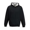 Just Hoods AWJH003J Varsity gyerek pamut kapucnis pulóver - Jet Black/Heather Grey