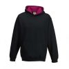 Just Hoods AWJH003J Varsity gyerek pamut kapucnis pulóver - Jet Black/Hot Pink