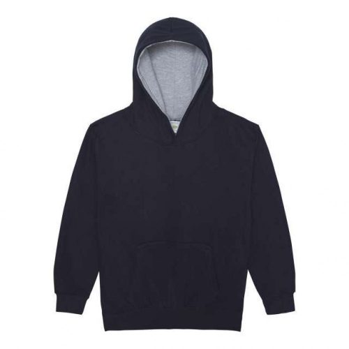 Just Hoods AWJH003J Varsity gyerek pamut kapucnis pulóver - New French Navy/Heather Grey