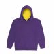 Just Hoods AWJH003J Varsity gyerek pamut kapucnis pulóver - Purple/Sun Yellow