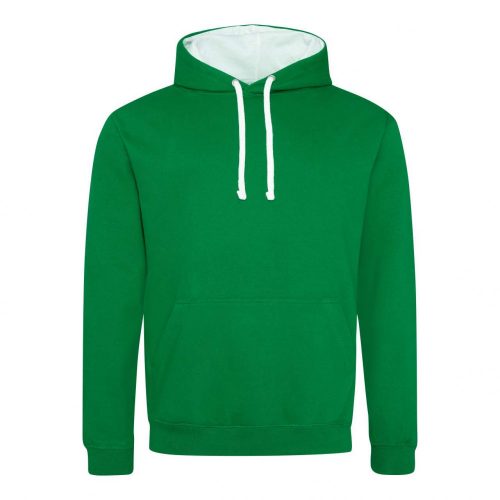 Just Hoods AWJH003 Varsity pamut kapucnis pulóver - Kelly Green/Arctic White