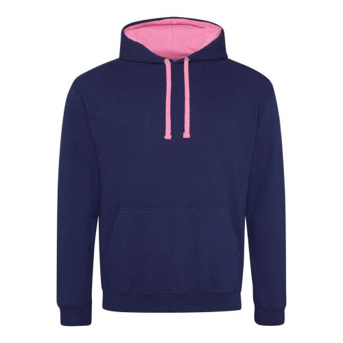 Just Hoods AWJH003 Varsity pamut kapucnis pulóver - Oxford Navy/Candyfloss Pink