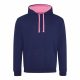 Just Hoods AWJH003 Varsity pamut kapucnis pulóver - Oxford Navy/Candyfloss Pink