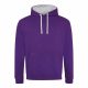 Just Hoods AWJH003 Varsity pamut kapucnis pulóver - Purple/Heather Grey