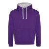 Just Hoods AWJH003 Varsity pamut kapucnis pulóver - Purple/Heather Grey