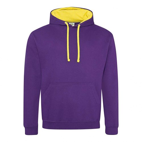 Just Hoods AWJH003 Varsity pamut kapucnis pulóver - Purple/Sun Yellow