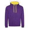 Just Hoods AWJH003 Varsity pamut kapucnis pulóver - Purple/Sun Yellow