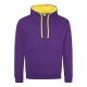 Just Hoods AWJH003 Varsity pamut kapucnis pulóver - Purple/Sun Yellow