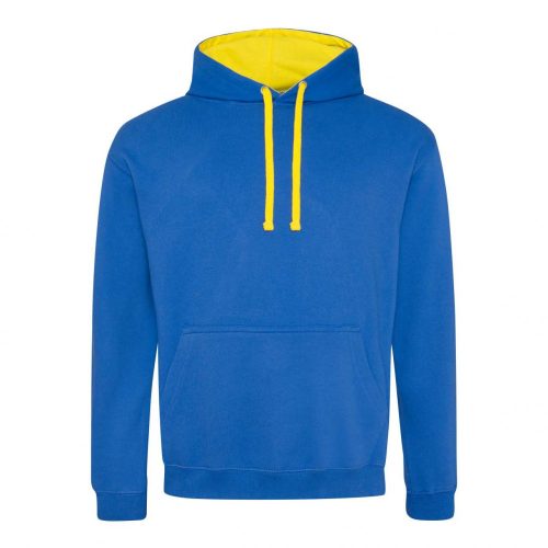 Just Hoods AWJH003 Varsity pamut kapucnis pulóver - Royal Blue/Sun Yellow