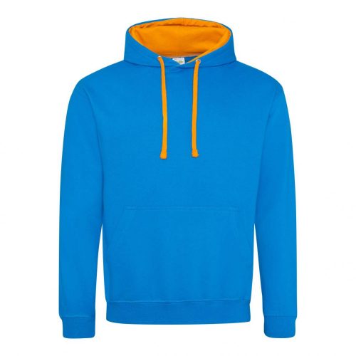 Just Hoods AWJH003 Varsity pamut kapucnis pulóver - Sapphire Blue/Orange Crush