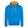 Just Hoods AWJH003 Varsity pamut kapucnis pulóver - Sapphire Blue/Orange Crush