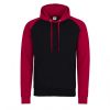 Just Hoods AWJH009 Baseball pamut kapucnis pulóver - Jet Black/Fire Red