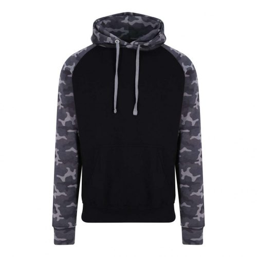 Just Hoods AWJH009 Baseball pamut kapucnis pulóver - Solid Black/Black Camo