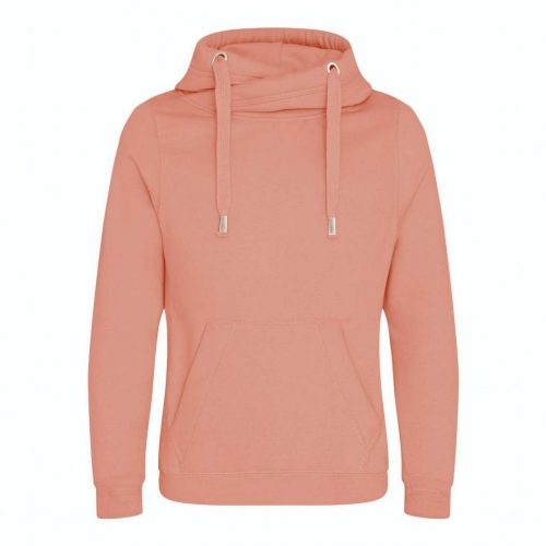 Just Hoods AWJH021 pamut keresztpántos nyakú kapucnis pulóver - Dusty Pink