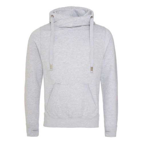 Just Hoods AWJH021 pamut keresztpántos nyakú kapucnis pulóver - Heather Grey