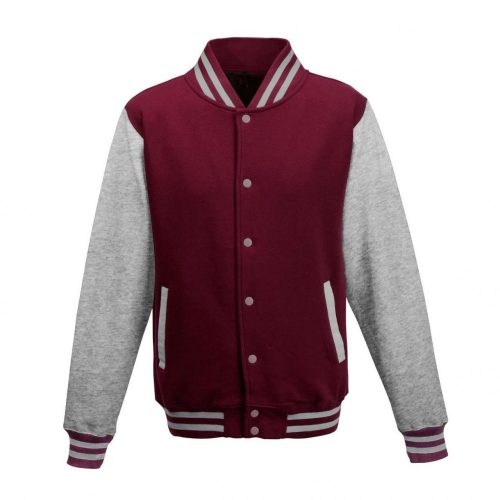 Just Hoods AWJH043 Varsity férfi pamut dzseki - Burgundy/Heather Grey