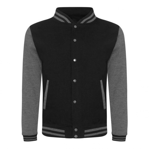 Just Hoods AWJH043 Varsity férfi pamut dzseki - Jet Black/Charcoal