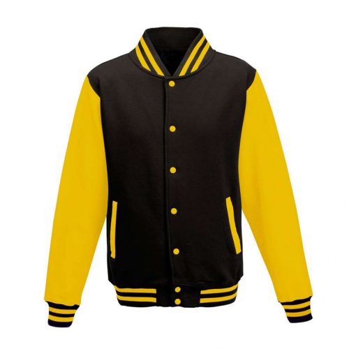 Just Hoods AWJH043 Varsity férfi pamut dzseki - Jet Black/Sun Yellow