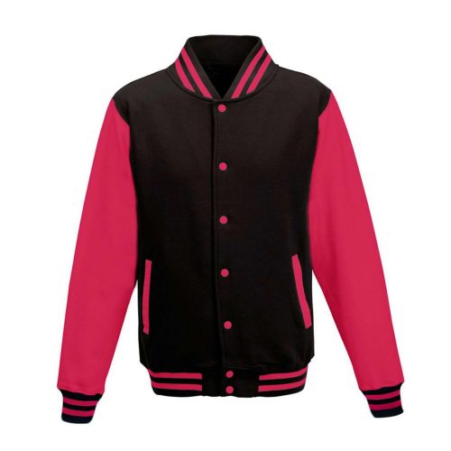 Just Hoods AWJH043 Varsity férfi pamut dzseki - Jet Black/Hot Pink