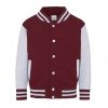 Just Hoods AWJH043J Varsity gyerek pamut patentos pulóver - Burgundy/Heather Grey