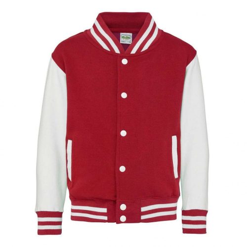 Just Hoods AWJH043J Varsity gyerek pamut patentos pulóver - Fire Red/Arctic White