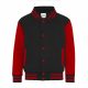 Just Hoods AWJH043J Varsity gyerek pamut patentos pulóver - Jet Black/Fire Red