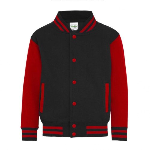 Just Hoods AWJH043J Varsity gyerek pamut patentos pulóver - Jet Black/Fire Red