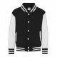 Just Hoods AWJH043J Varsity gyerek pamut patentos pulóver - Jet Black/White