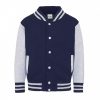 Just Hoods AWJH043J Varsity gyerek pamut patentos pulóver - Oxford Navy/Heather Grey