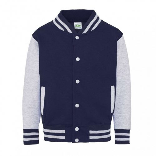 Just Hoods AWJH043J Varsity gyerek pamut patentos pulóver - Oxford Navy/Heather Grey