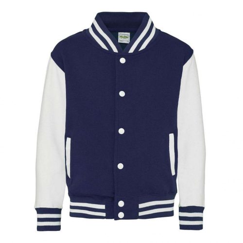 Just Hoods AWJH043J Varsity gyerek pamut patentos pulóver - Oxford Navy/White