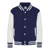 Just Hoods AWJH043J Varsity gyerek pamut patentos pulóver - Oxford Navy/White