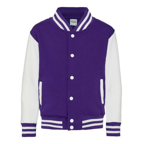 Just Hoods AWJH043J Varsity gyerek pamut patentos pulóver - Purple/Arctic White