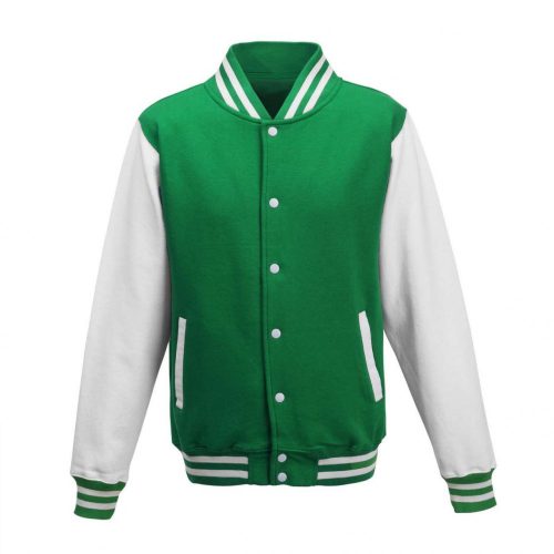 Just Hoods AWJH043 Varsity férfi pamut dzseki - Kelly Green/Arctic White